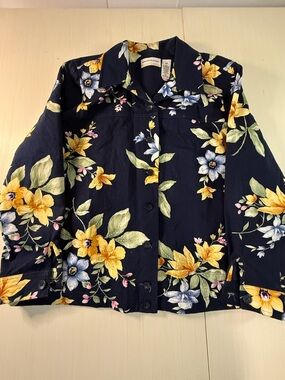 Alfred Dunner Navy Floral Button-Front Jean Jacket